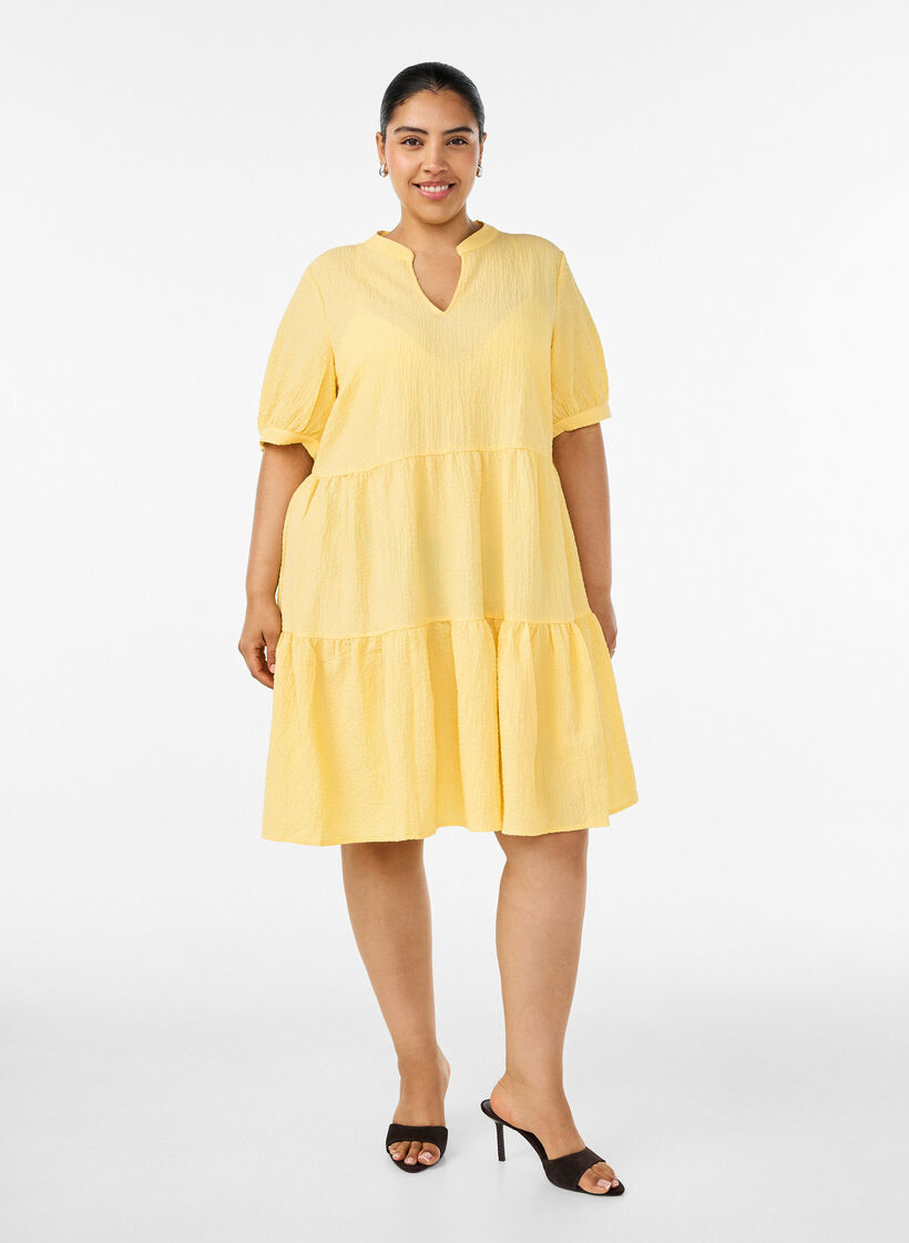 Kurzes A-Linien-Kleid, Gelb, Model image number 1