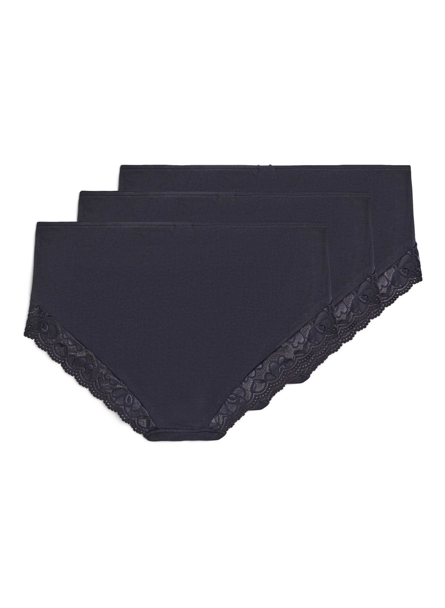 Zizzi3er Pack Hipster-Panties mit Spitzenb&uuml;ndchen, Schwarz, Packshot image number 1