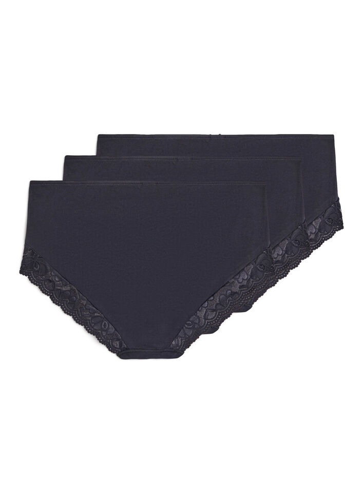 3er Pack Hipster-Panties mit Spitzenb&uuml;ndchen, Schwarz, Packshot image number 1