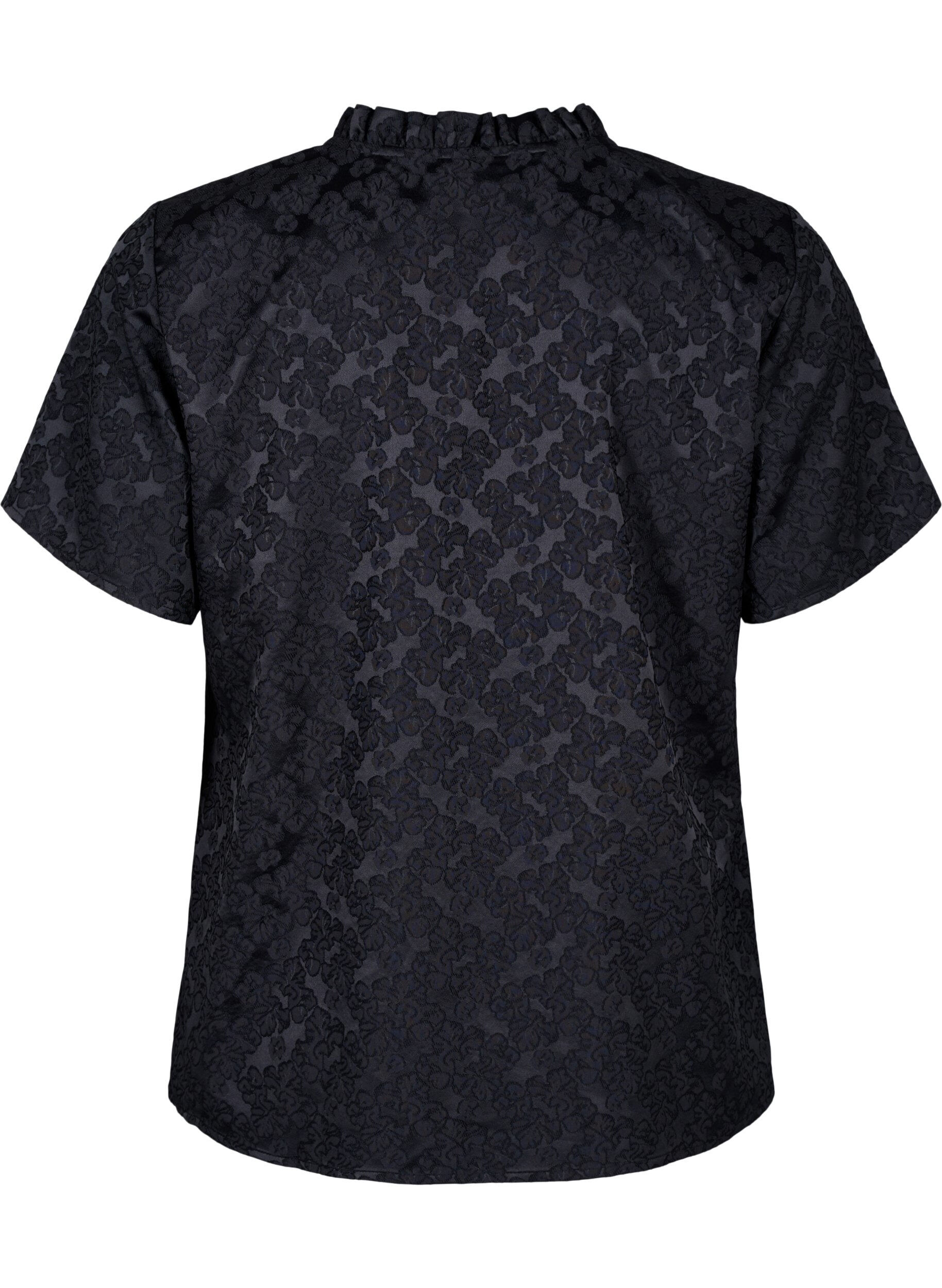ZizziKurz&auml;rmelige Jacquard-Bluse mit Schleifen, Schwarz, Packshot image number 1