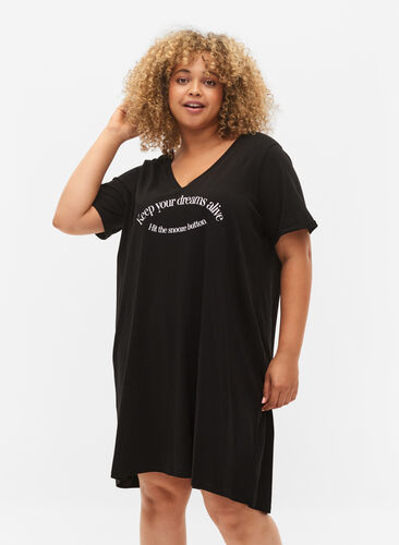 Nachthemd aus Baumwolle mit Print, Black w. Keep, Model image number 0