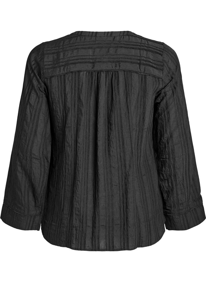 Bluse mit Ton-in-Ton-Struktur und Knöpfen, Schwarz, Packshot image number 1