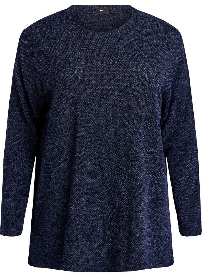 Lang&auml;rmelige Bluse mit Struktur, Blau, Packshot image number 0