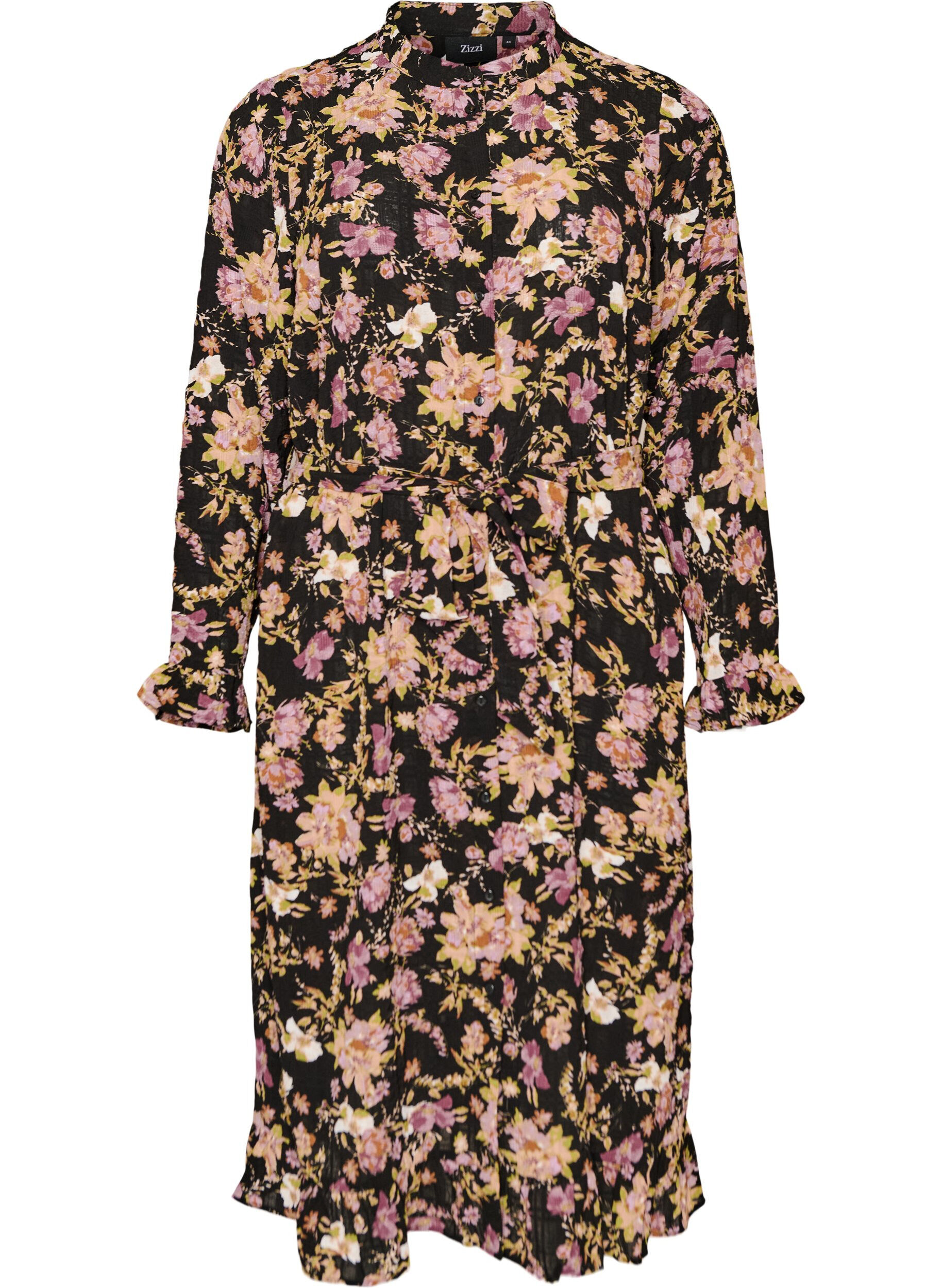 ZizziMidikleid mit gebl&uuml;mtem Print und abnehmbarem Bindeg&uuml;rtel, Schwarz, Packshot image number 0