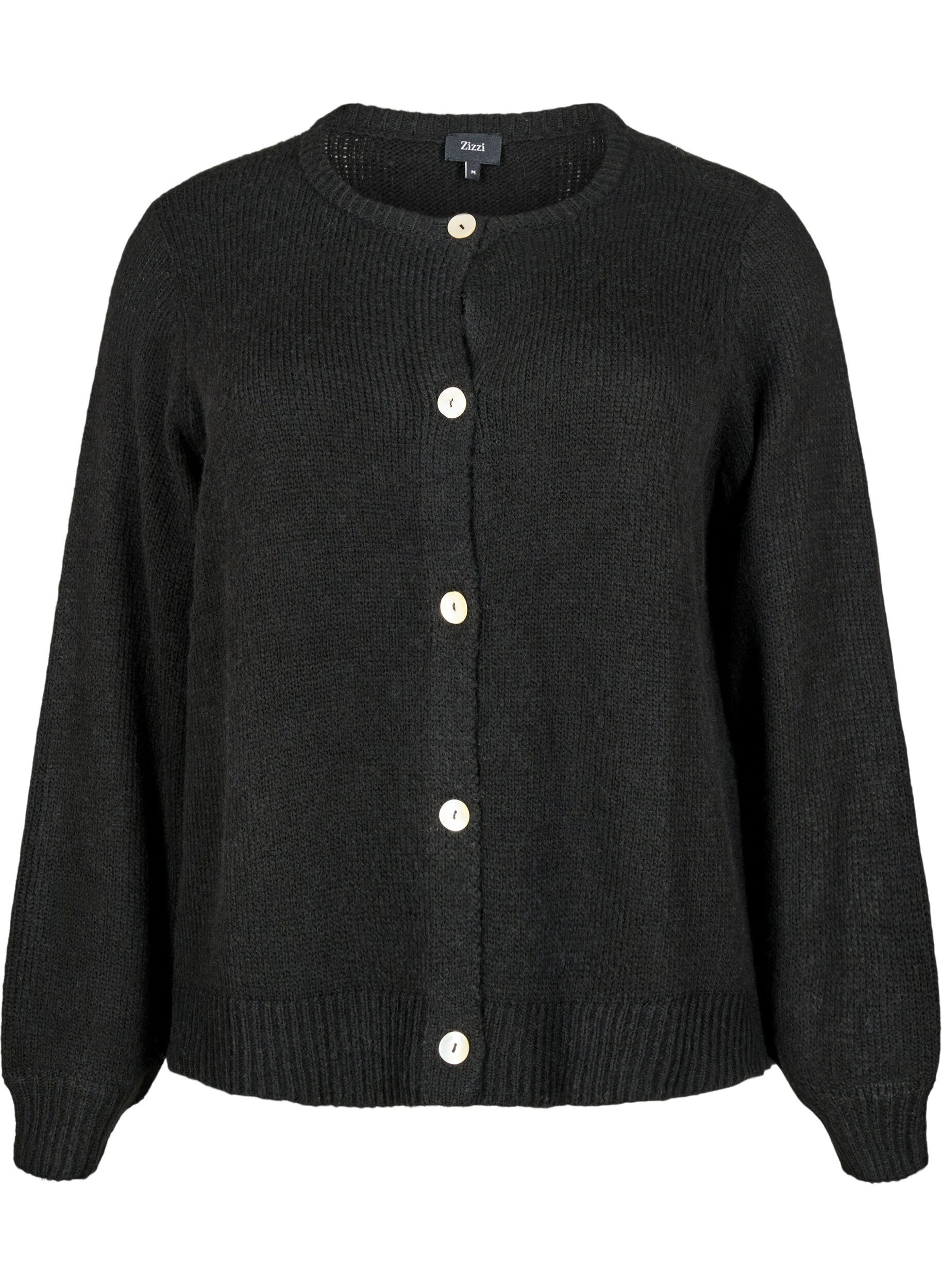 ZizziStrickjacke mit Wolle und Kn&ouml;pfen, Black Solid, Packshot image number 0