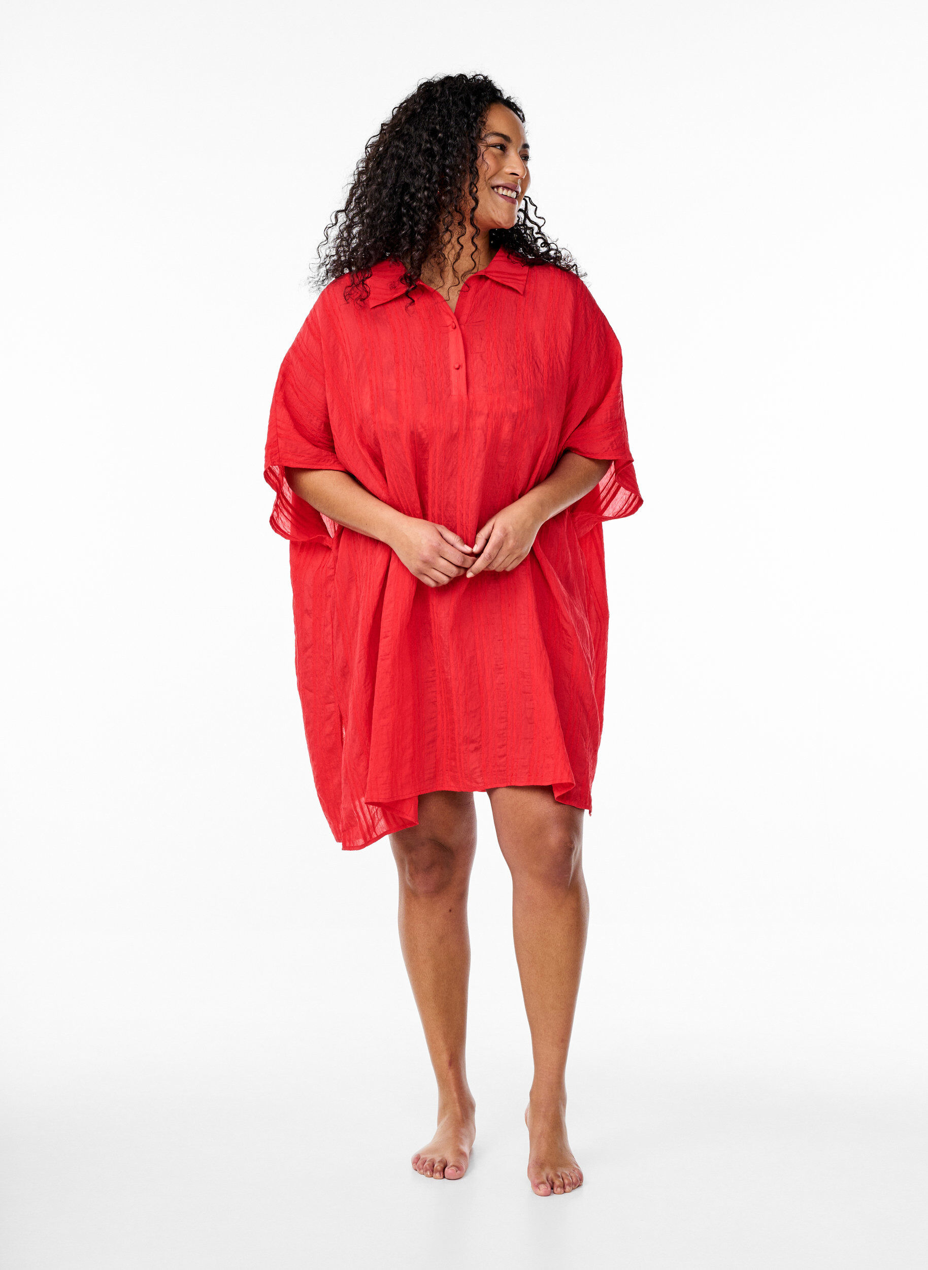ZizziStrandkaftan mit Kragen und Knopfverschluss, Rot, Model image number 1