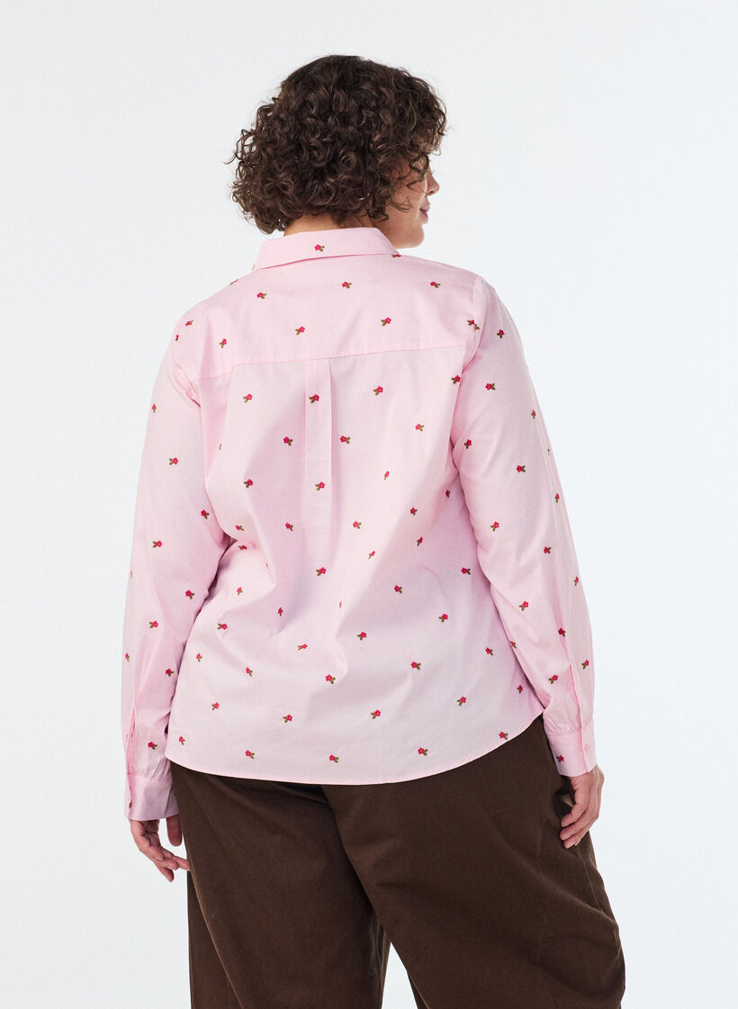 Hemdbluse mit Blumenstickerei, Pink, Model image number 2
