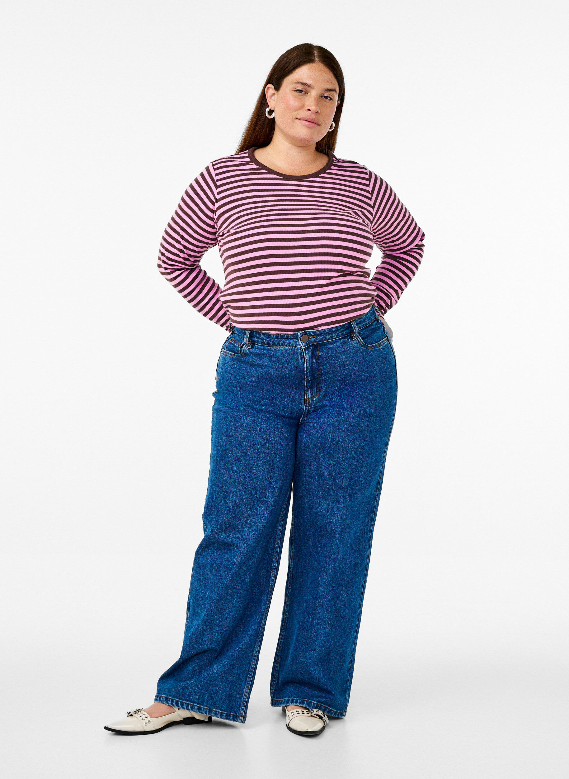 ZizziGestreifte Bluse mit langen &Auml;rmeln, Pink, Model image number 1