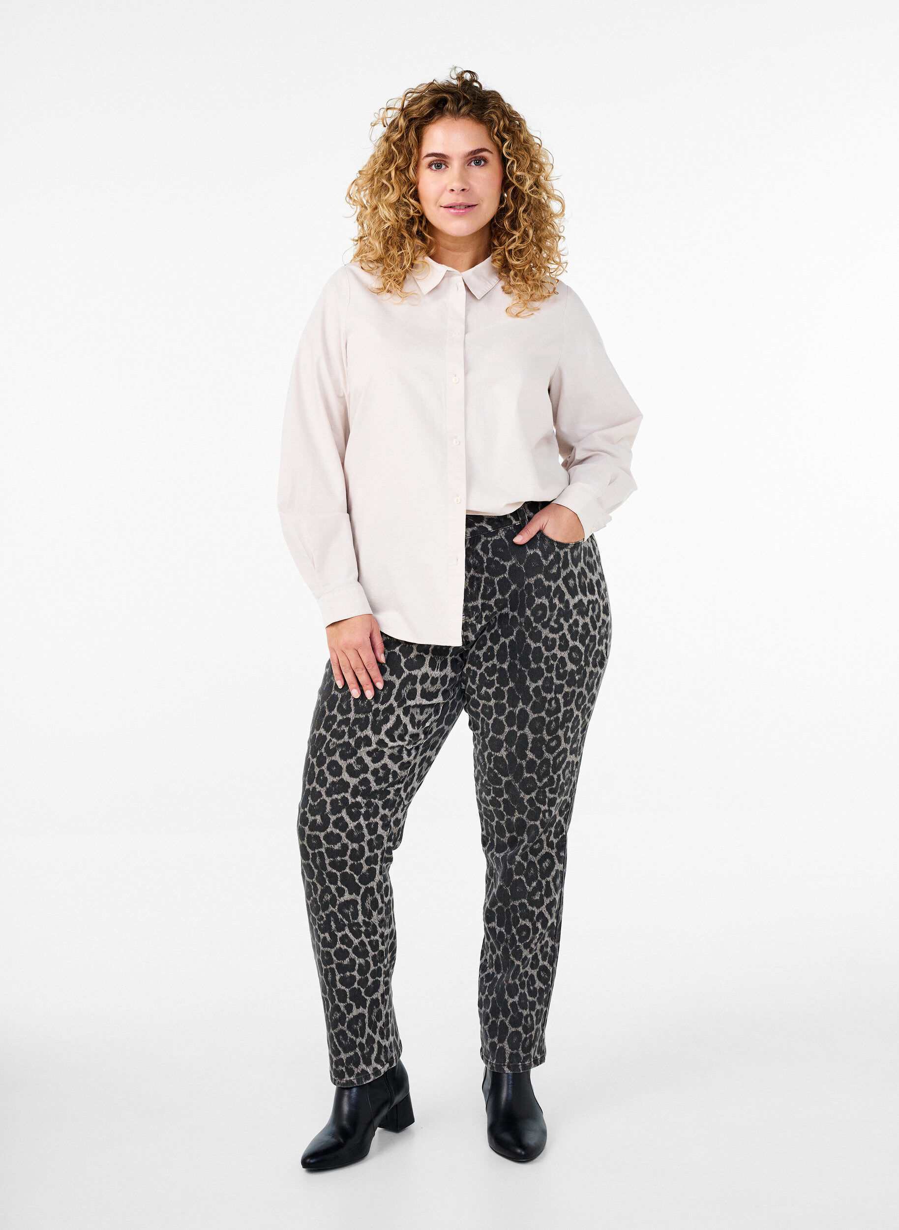 ZizziLang&auml;rmliges Baumwollhemd, Beige, Model image number 1