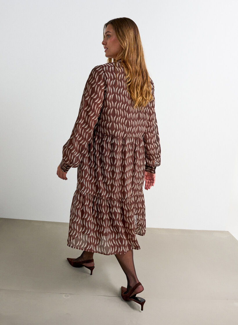 Kleid mit Allover-Muster und einer Volantlage, Braun, Model image number 1