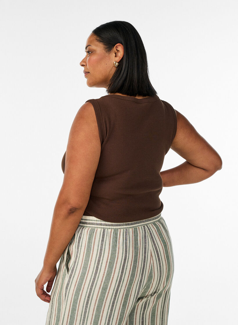 Ripp-Top mit eckigem Ausschnitt, Braun, Model image number 2