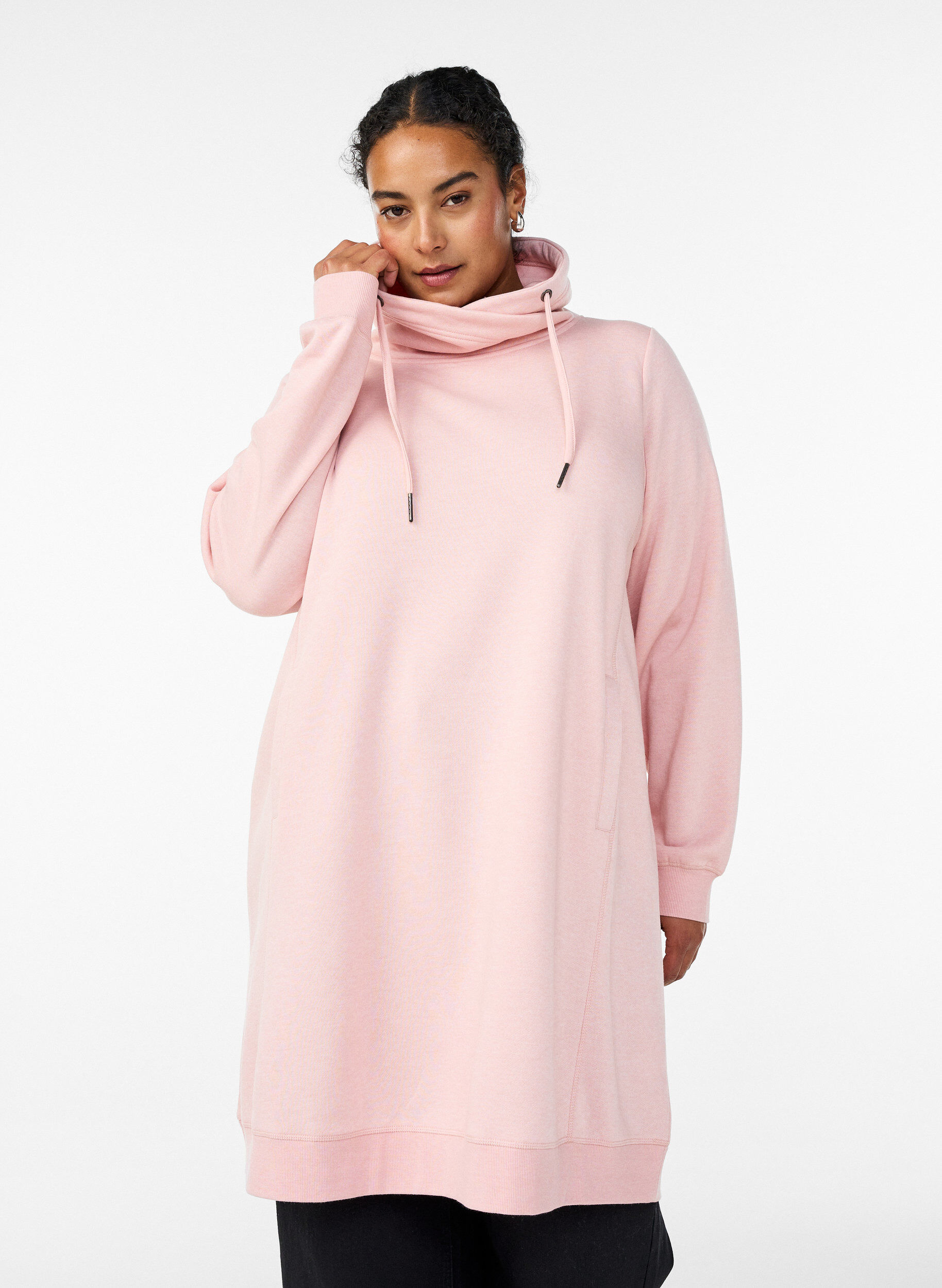 ZizziKurzes Sweatshirtkleid mit Stehkragen und Taschen, Rot, Model image number 0