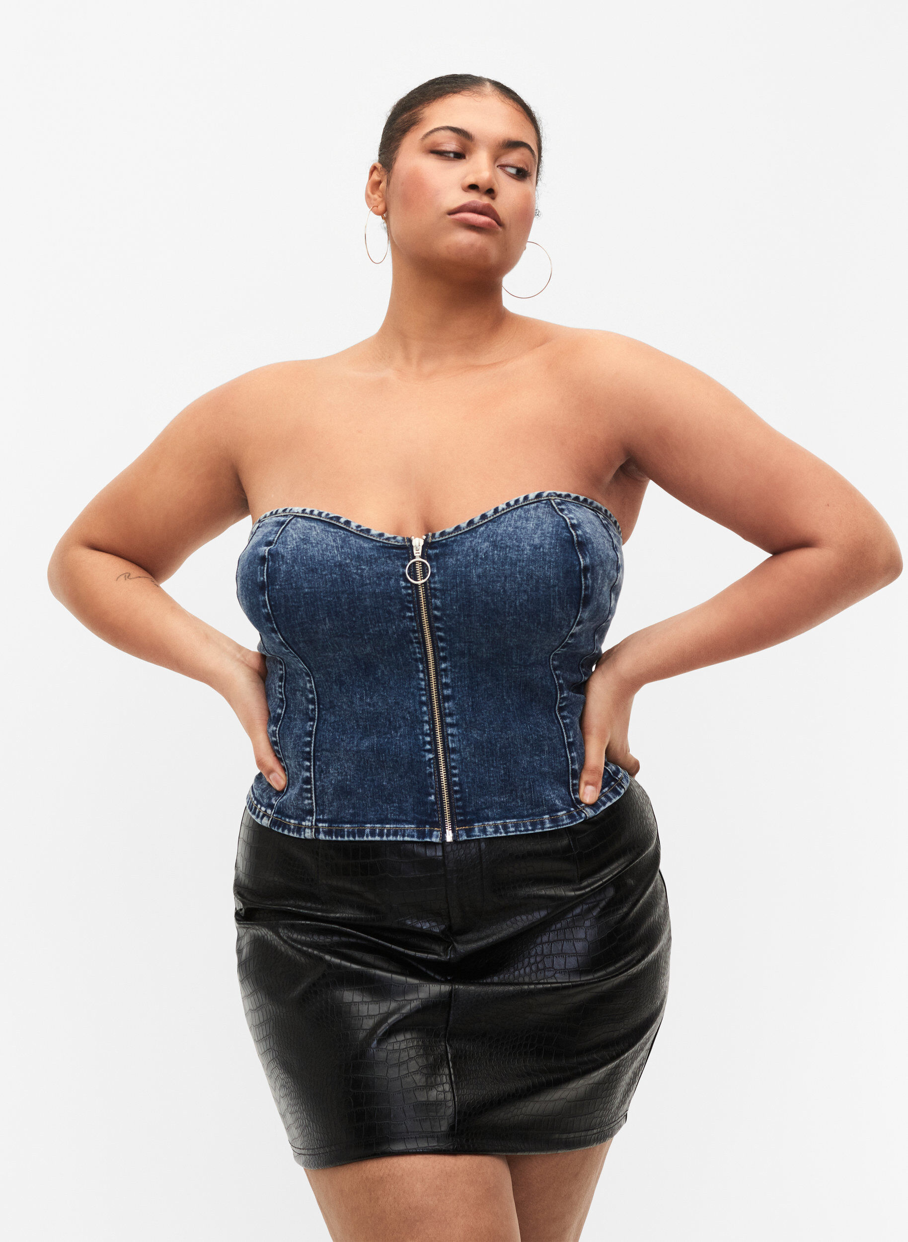 ZizziDenim Korsett Top mit Rei&szlig;verschluss, Blue denim, Model image number 0