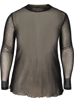 Enganliegende Mesh Bluse mit Lurex, Black, Packshot image number 0