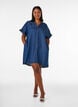 Kleid in Denim-Optik mit Knopfleiste und R&uuml;schen&auml;rmeln, Blau, Model image number 1