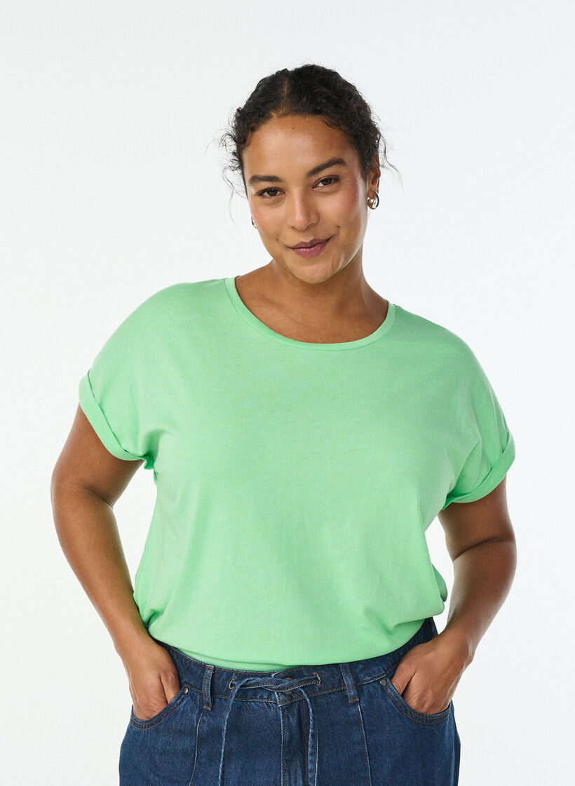 Kurz&auml;rmliges T-Shirt aus einer Baumwollmischung, Gr&uuml;n, Model image number 0