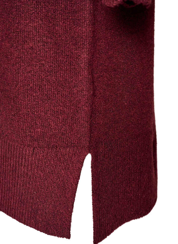 Gestricktes Minikleid mit gewelltem Saum und Schlitzen, Rot, Packshot image number 3