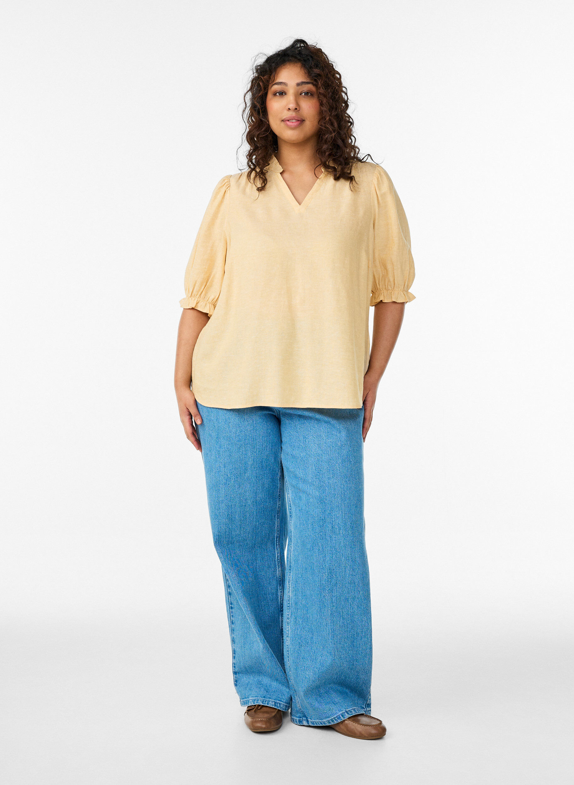 ZizziBluse aus Leinen und Viskose mit 1/2-&Auml;rmeln, Gelb, Model image number 1