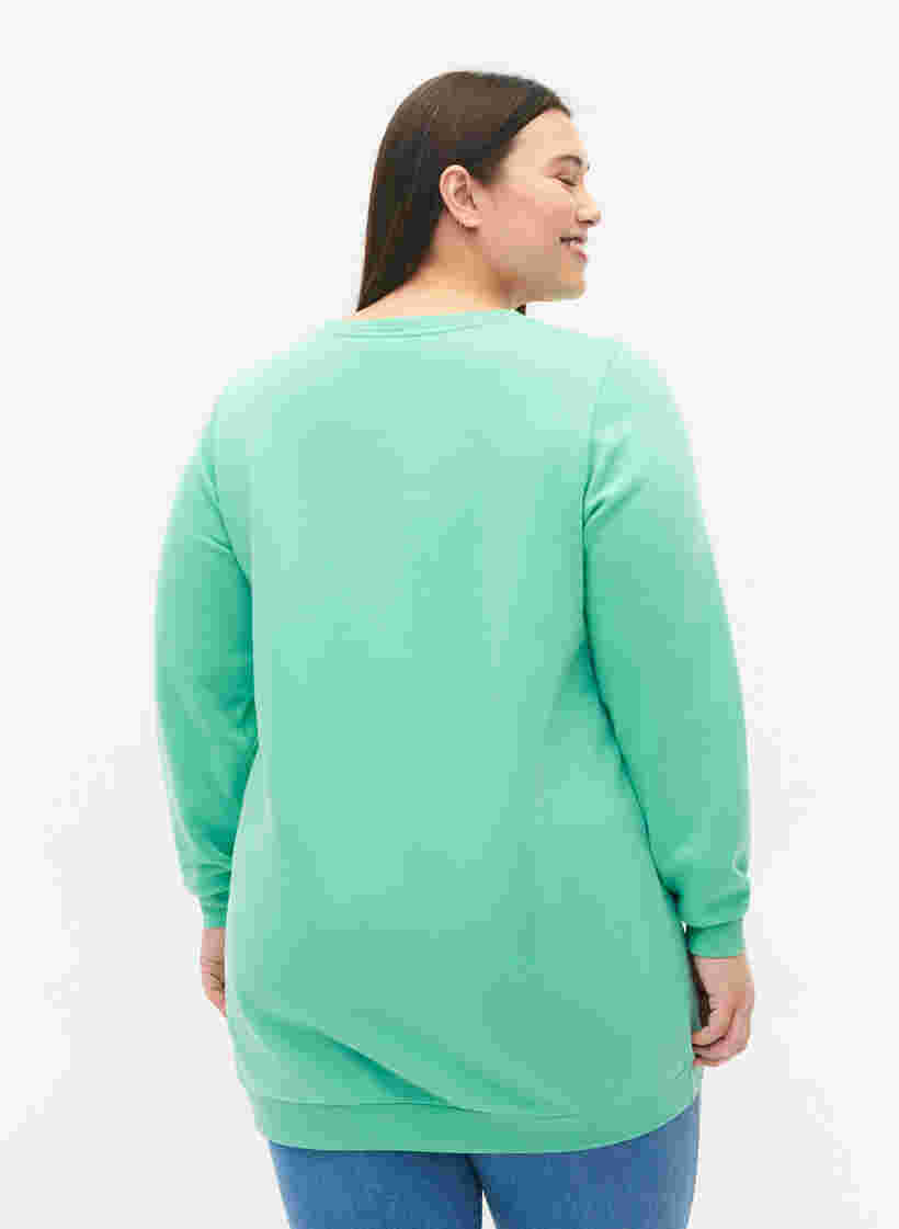 Langes Sweatshirt mit Textdruck, Neptune Green , Model image number 1