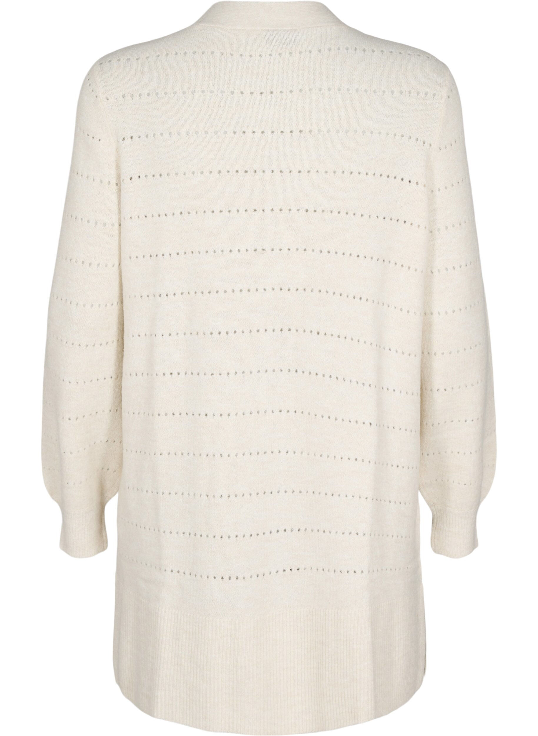ZizziLange Strickjacke aus Strick mit Lochmuster, Birch Mel., Packshot image number 1