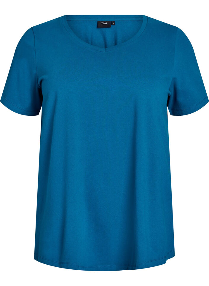 Einfarbiges basic T-Shirt aus Baumwolle, Petrol, Packshot image number 0