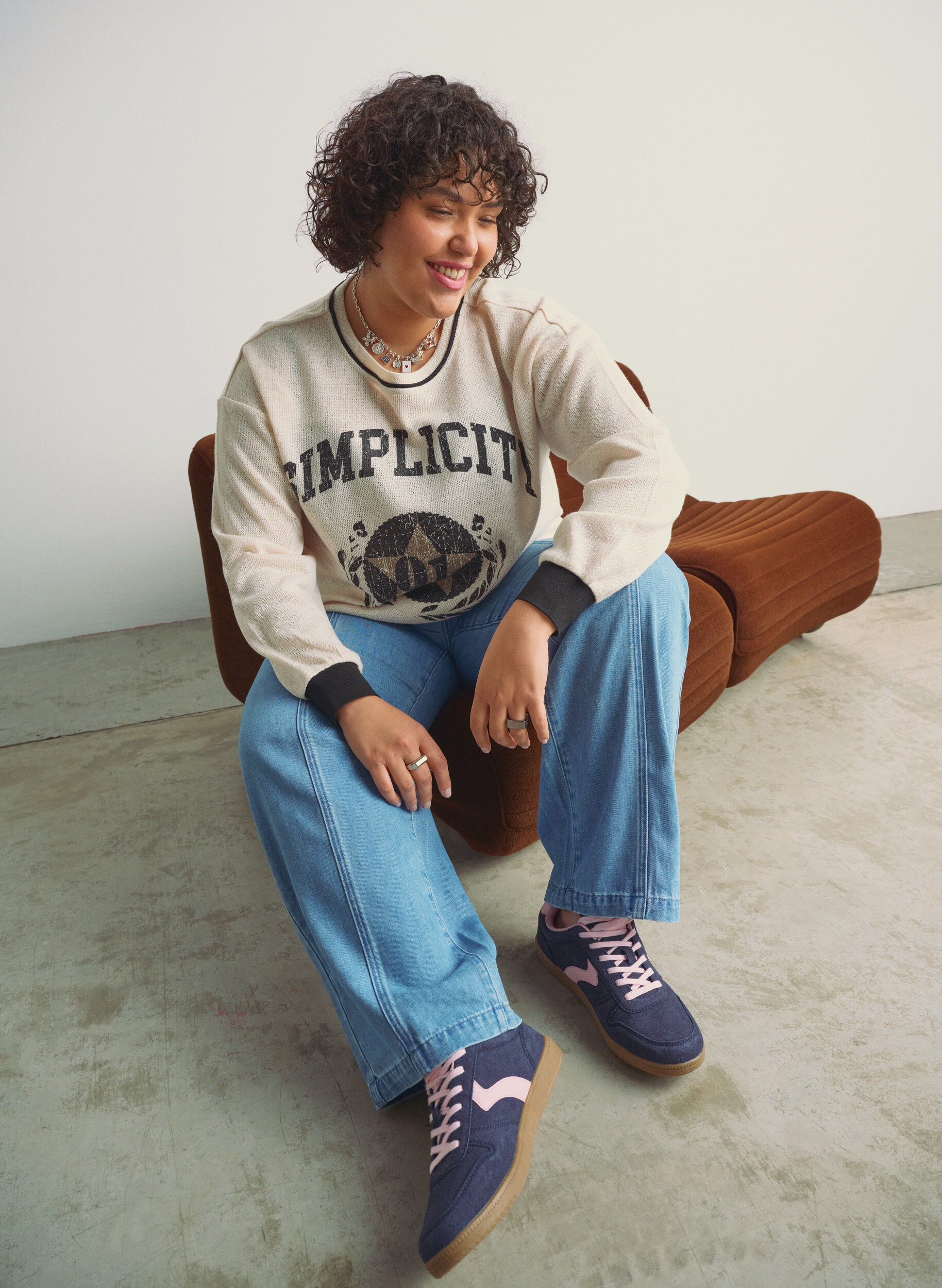 ZizziSweatshirt aus strukturiertem Jersey mit Frontprint, Beige, Image image number 0