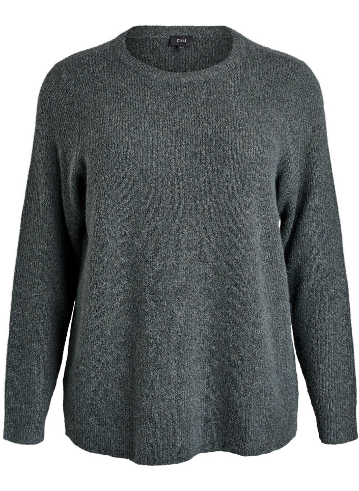 Melierte Strickbluse mit Rundhalsausschnitt, Grün, Packshot image number 0