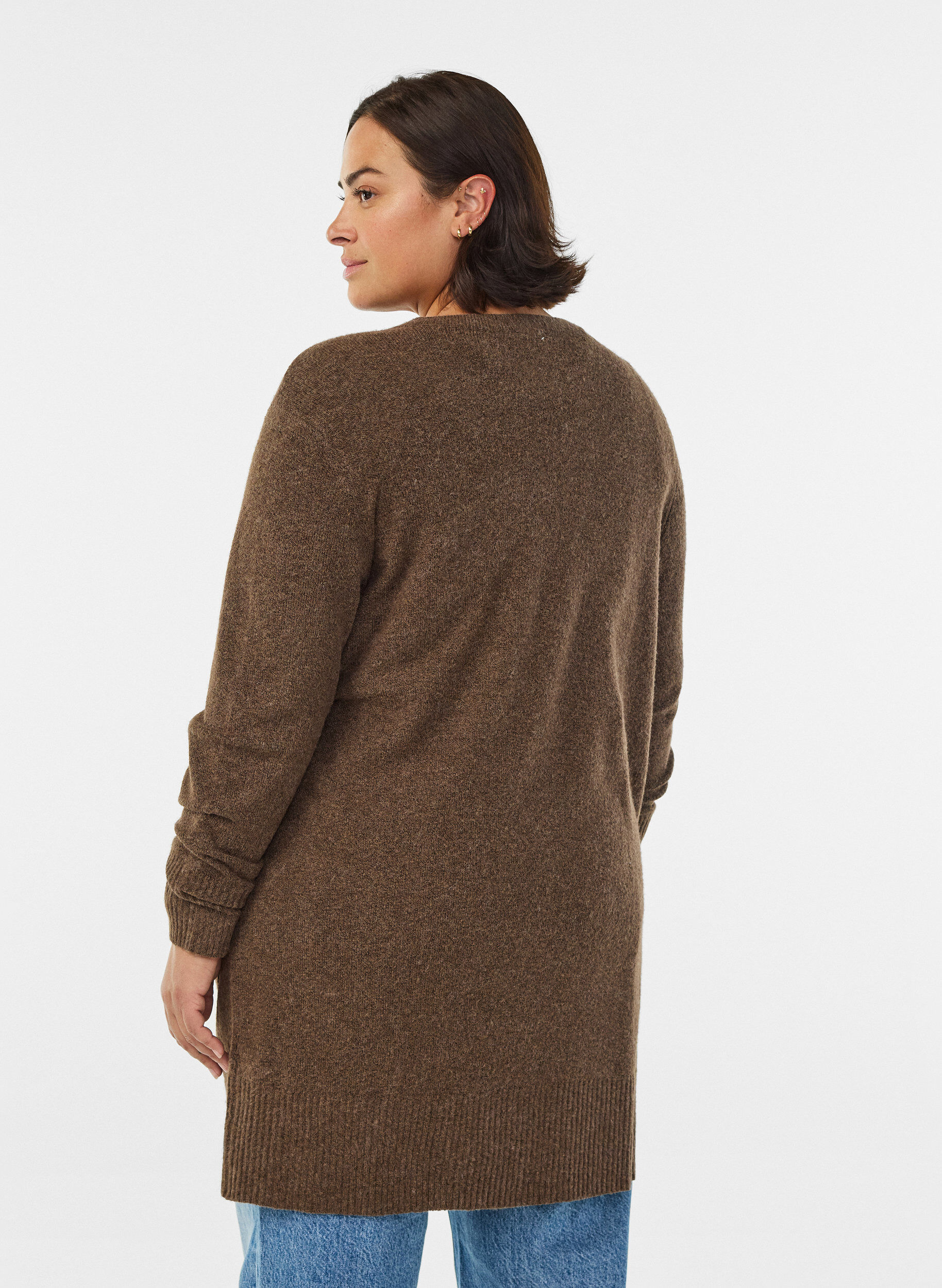 ZizziStrickjacke mit Rippenstrick und Taschen, Braun, Model image number 2