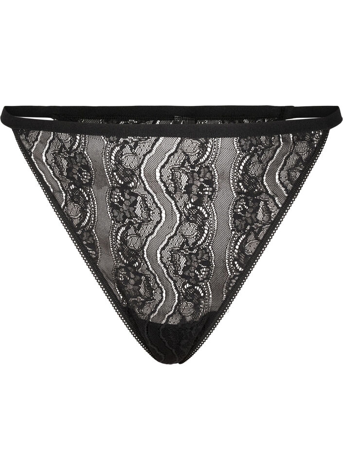 G-String mit Spitze und elastischer Taille, Black, Packshot image number 0