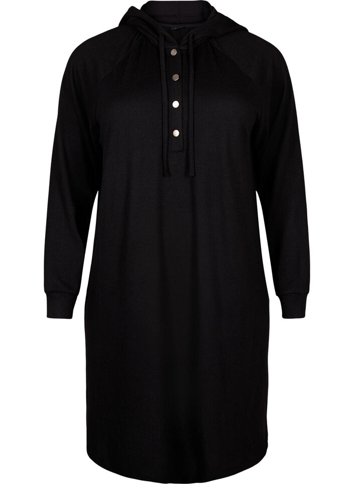 Langarm-Sweatkleid mit Kapuze, Black, Packshot image number 0