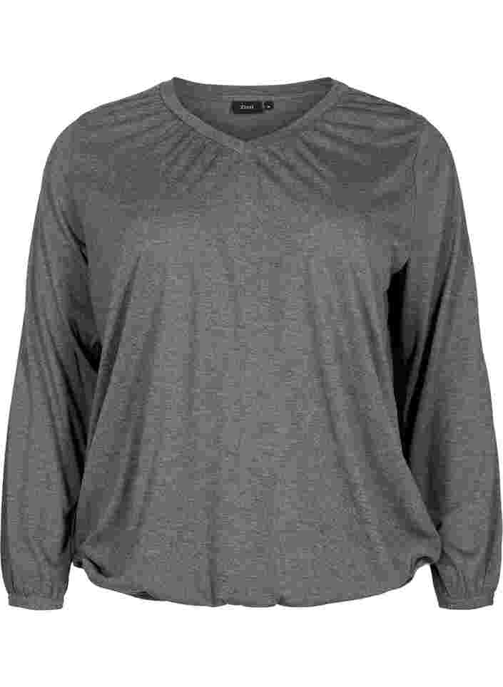 Melierte-Bluse mit langen Ärmeln und V-Ausschnitt, Scarab Mel., Packshot image number 0
