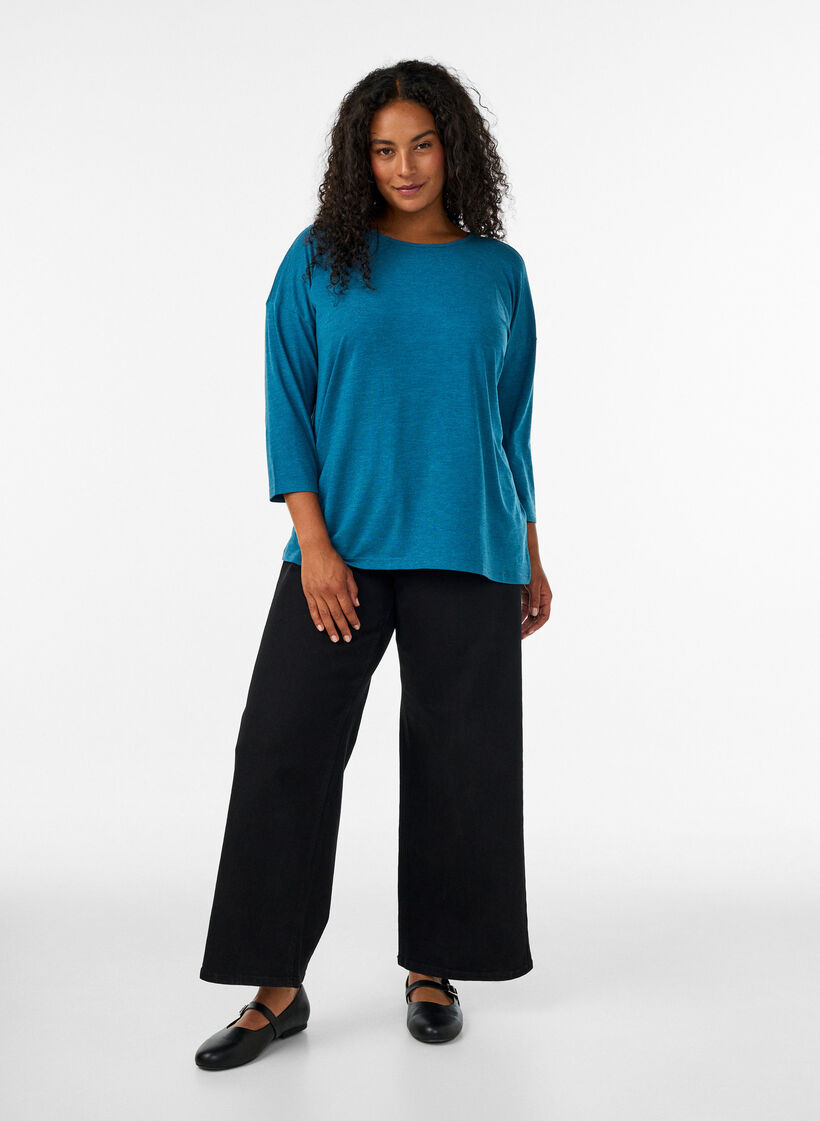 Bluse aus Jersey mit 3/4-&Auml;rmeln, Blau, Model image number 1