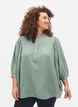 Viskose-Leinen-Mix-Shirt-Bluse mit 3/4-Ärmeln, Chinois Green, Model image number 0