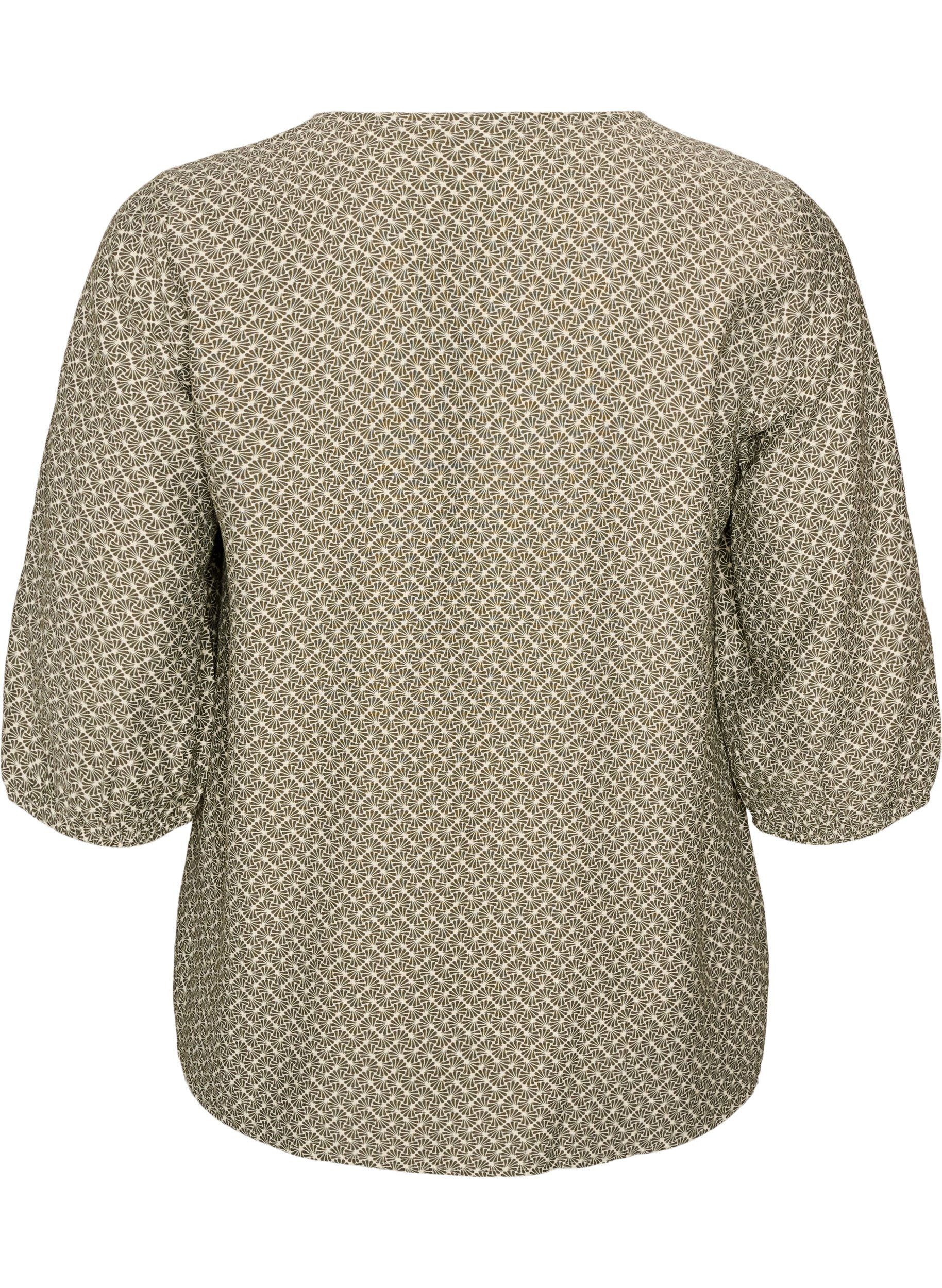 ZizziGemusterte Bluse aus Viskose mit 3/4-&Auml;rmeln, Gr&uuml;n, Packshot image number 1