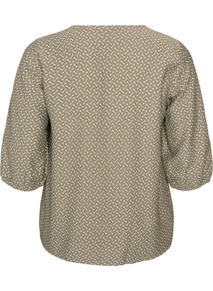 Gemusterte Bluse aus Viskose mit 3/4-&Auml;rmeln, Gr&uuml;n, Packshot image number 1