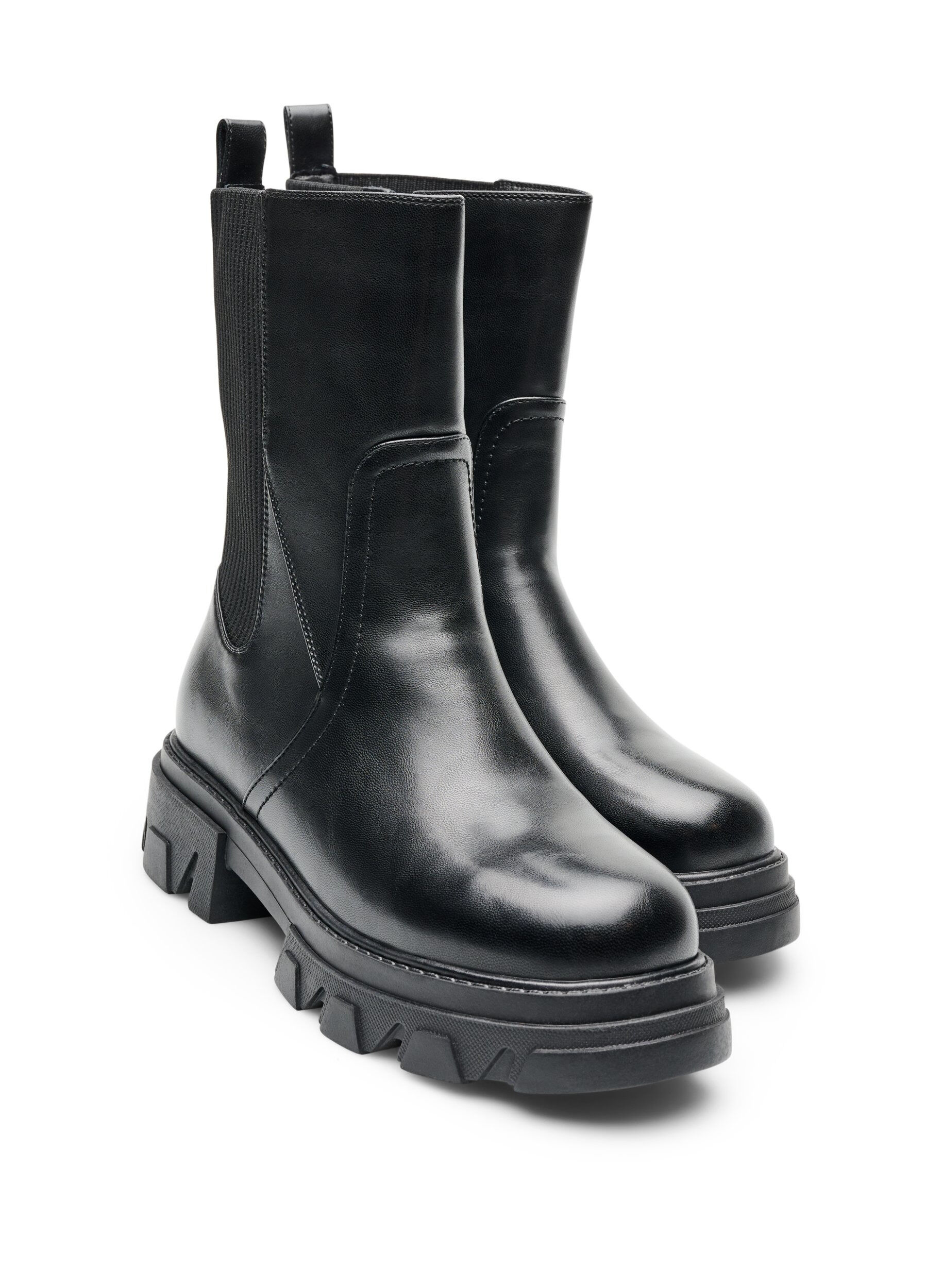 ZizziChelsea-Boot mit chunky Sohle und gerippten Eins&auml;tzen, Schwarz, Packshot image number 1