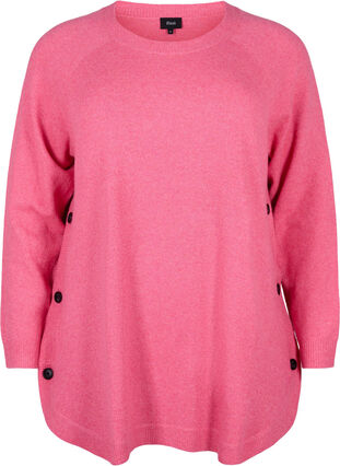 Gestricker Pullover in melierter Optik mit Knopfdetails, Hot Pink White Mel., Packshot image number 0
