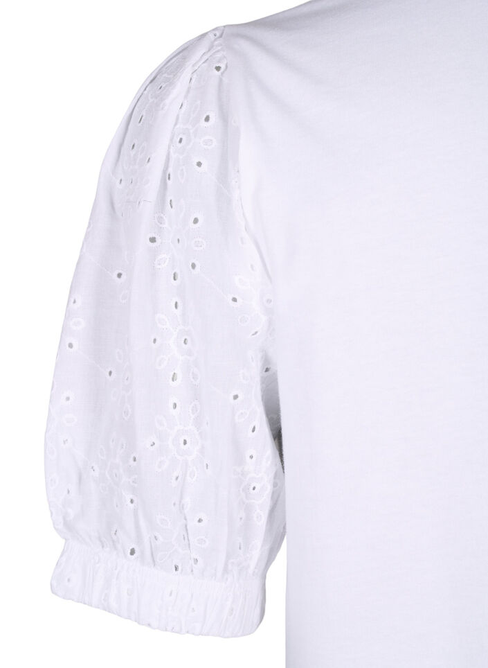 Bluse aus Bio-Baumwolle mit Lochstickerei am Ärmel, Bright White, Packshot image number 3