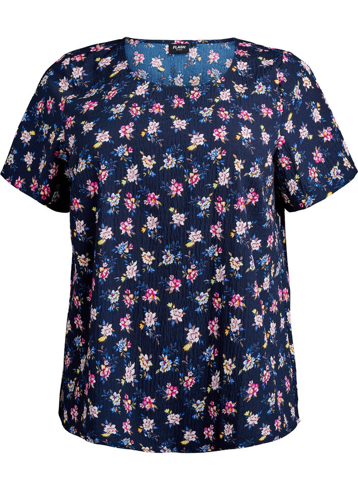 Bluse mit Struktur und kurzen &Auml;rmeln, Blau, Packshot image number 0