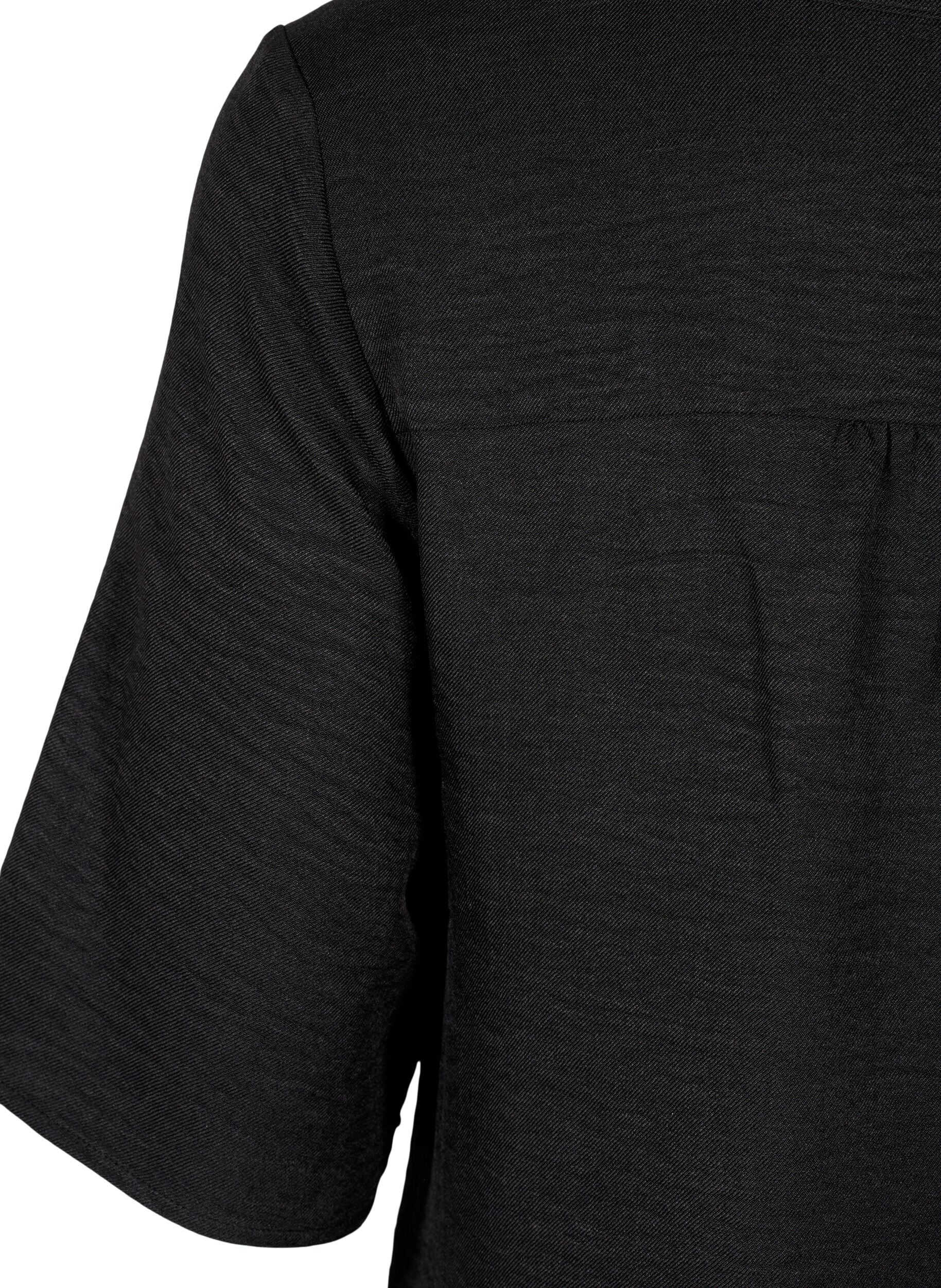 ZizziHemdbluse mit V-Ausschnitt und kurzen &Auml;rmeln, Schwarz, Packshot image number 3