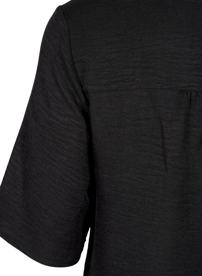 Hemdbluse mit V-Ausschnitt und kurzen &Auml;rmeln, Schwarz, Packshot image number 3