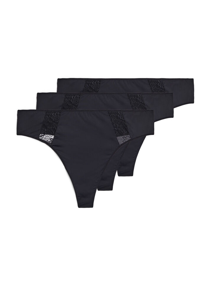 3er Pack G-Strings mit Spitzendetails, Schwarz, Packshot image number 0