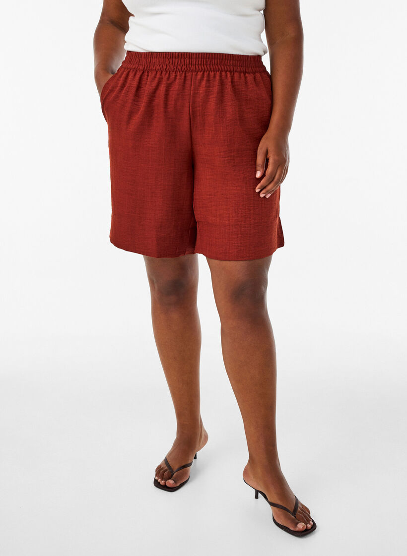 Shorts mit Taschen und hoher Taille, Rot, Model image number 0