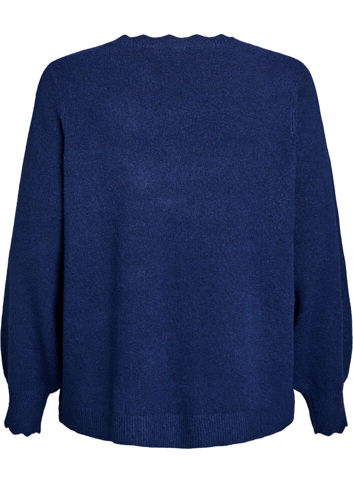Strickbluse mit Wellenkante, Blau, Packshot image number 1