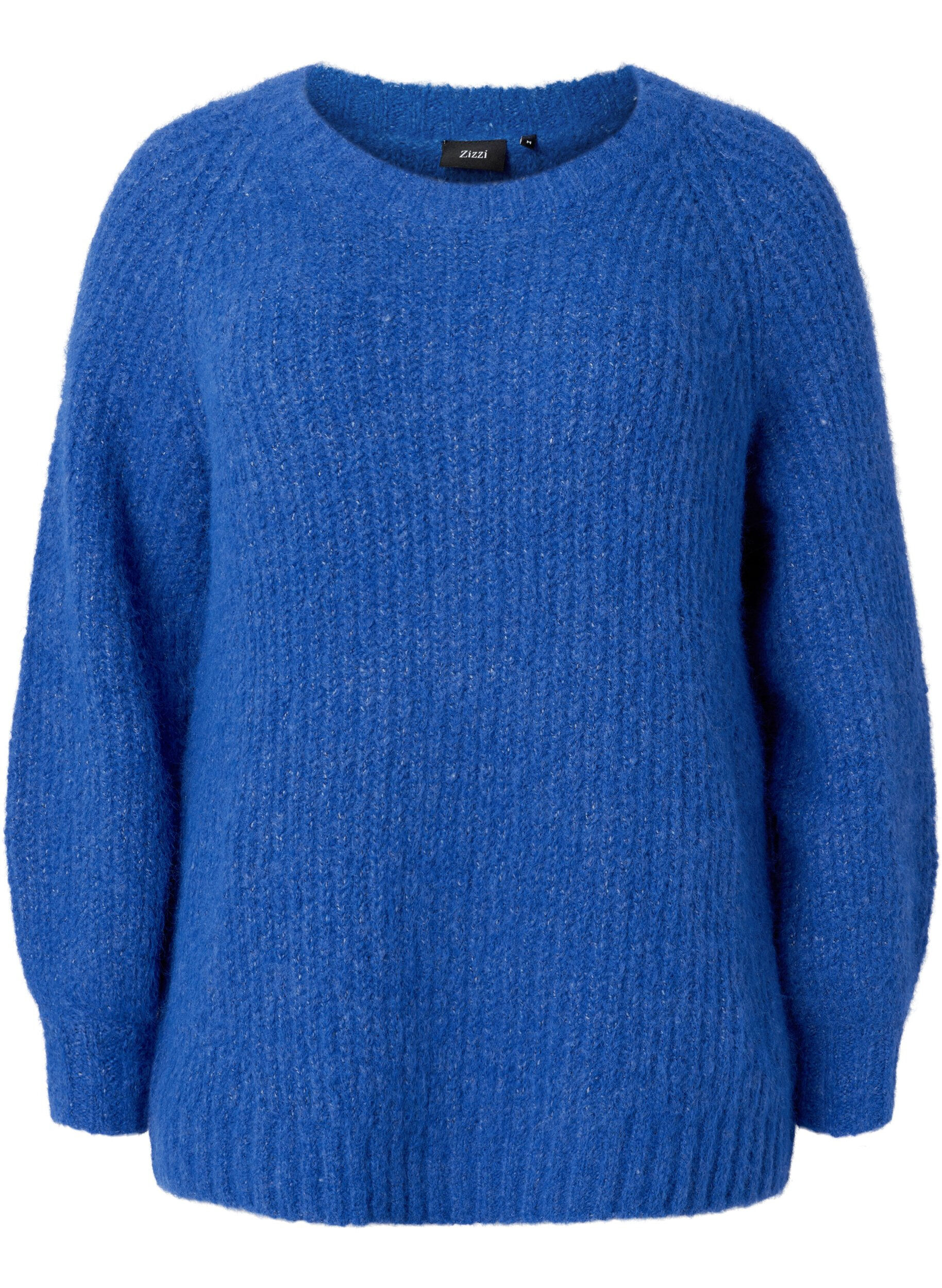 ZizziGestrickter Pullover mit Wolle und Raglan&auml;rmeln, Princess Blue, Packshot image number 0