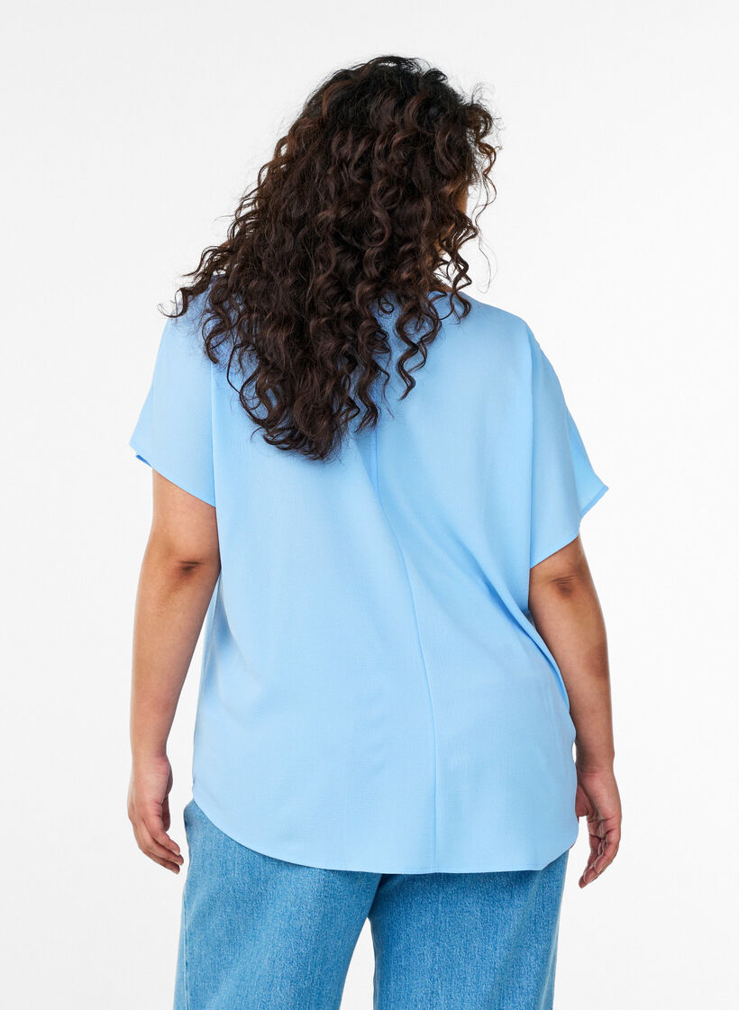 Bluse mit kurzen &Auml;rmeln und Rundhalsausschnitt, Blau, Model image number 2