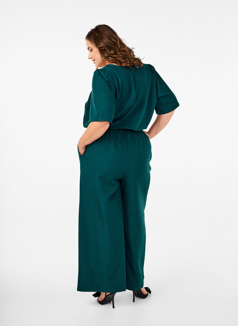 Jumpsuit mit Gürtel und kurzen Ärmeln, Sea Moss Melange, Model image number 1