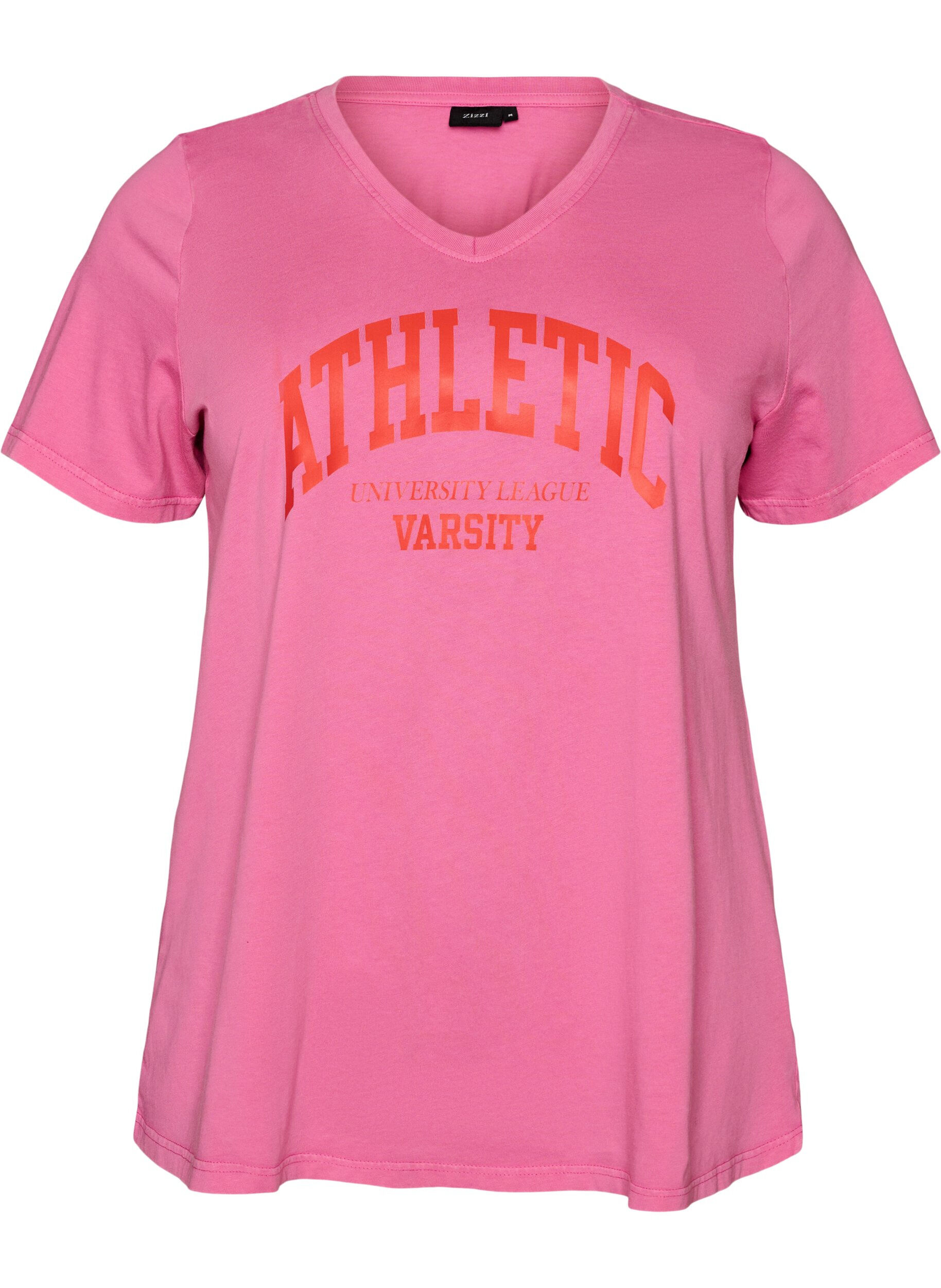 ZizziT-Shirt aus Bio-Baumwolle mit Varsity-Print und V-Ausschnitt, Rot, Packshot image number 0
