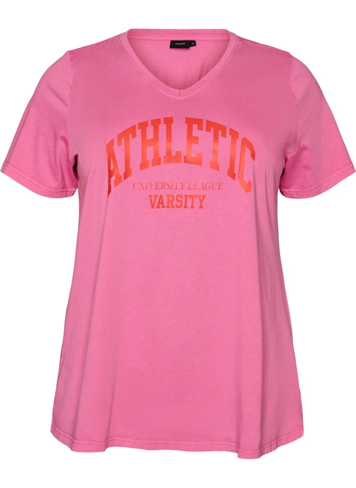 T-Shirt aus Bio-Baumwolle mit Varsity-Print und V-Ausschnitt, Rot, Packshot image number 0