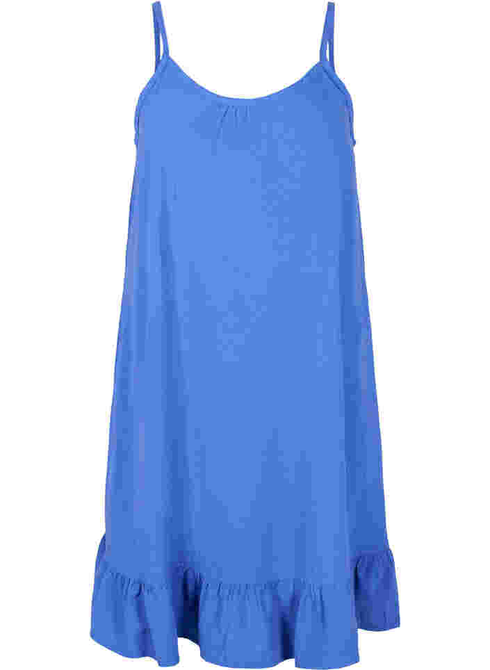 Baumwollkleid mit dünnen Trägern und A-Linie, Dazzling Blue, Packshot image number 0